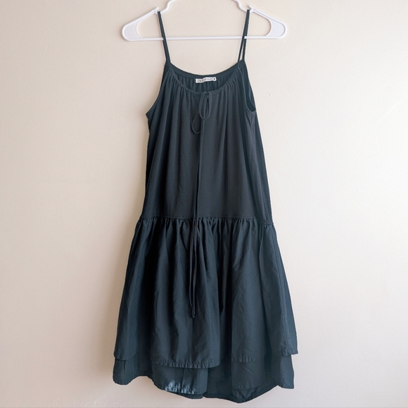 Zara Black Tie Front Pleated Poplin Mini Dress Cutesy Boho Romantic - Picture 1 of 6